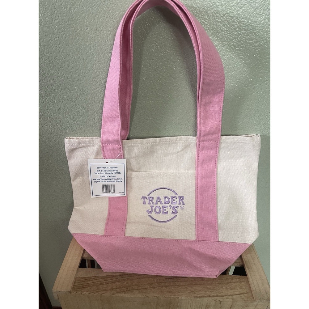 Trader Joe's Pink Pastel Mini Canvas Tote Bag  LIMITED EDITION NEW E…